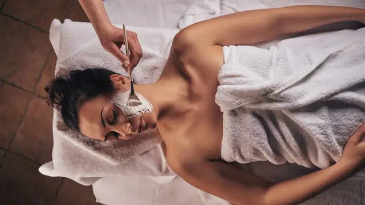 Facial treatment in progress